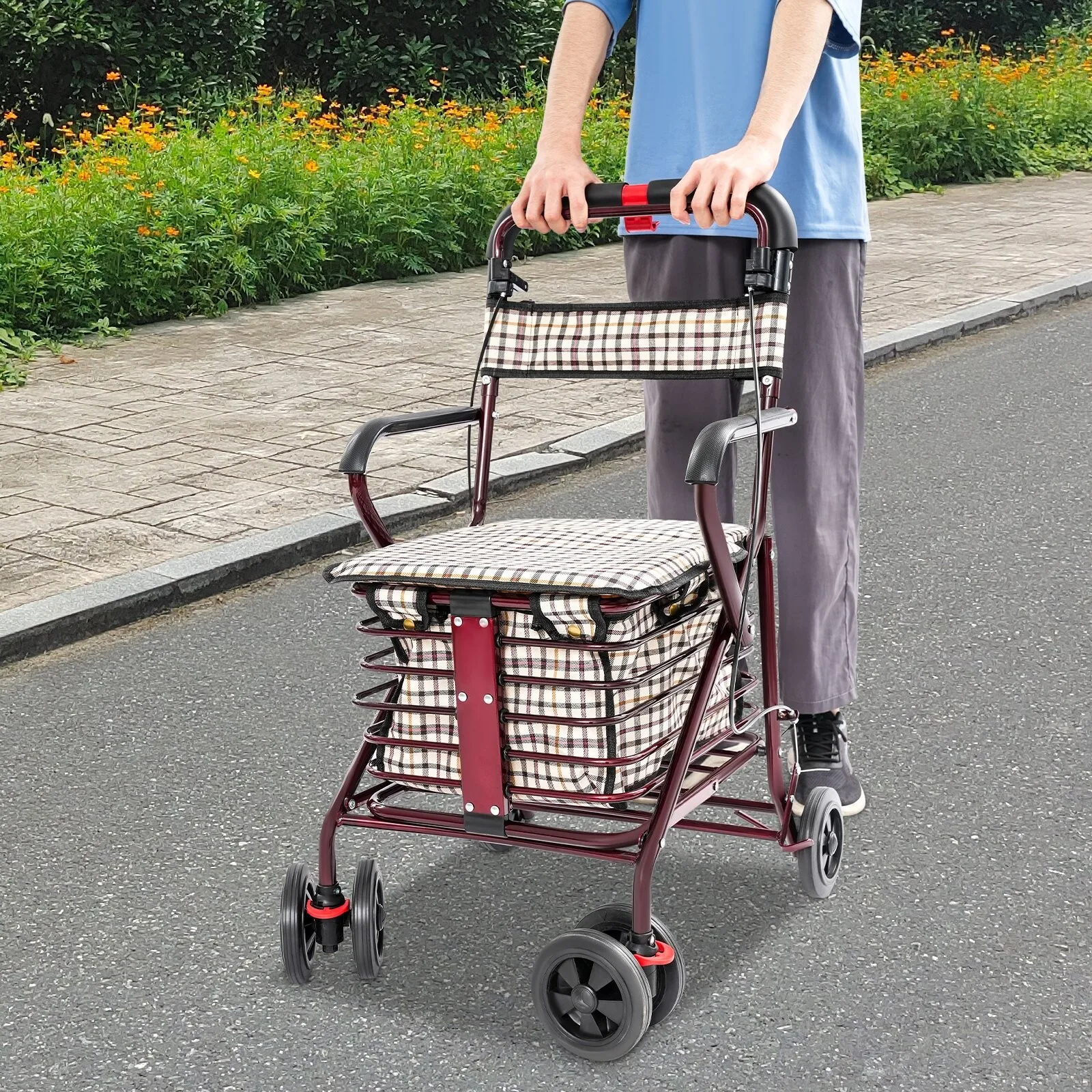 

Складные ходунки-каталка с сиденьем для пожилых людей и тележкой для хранения