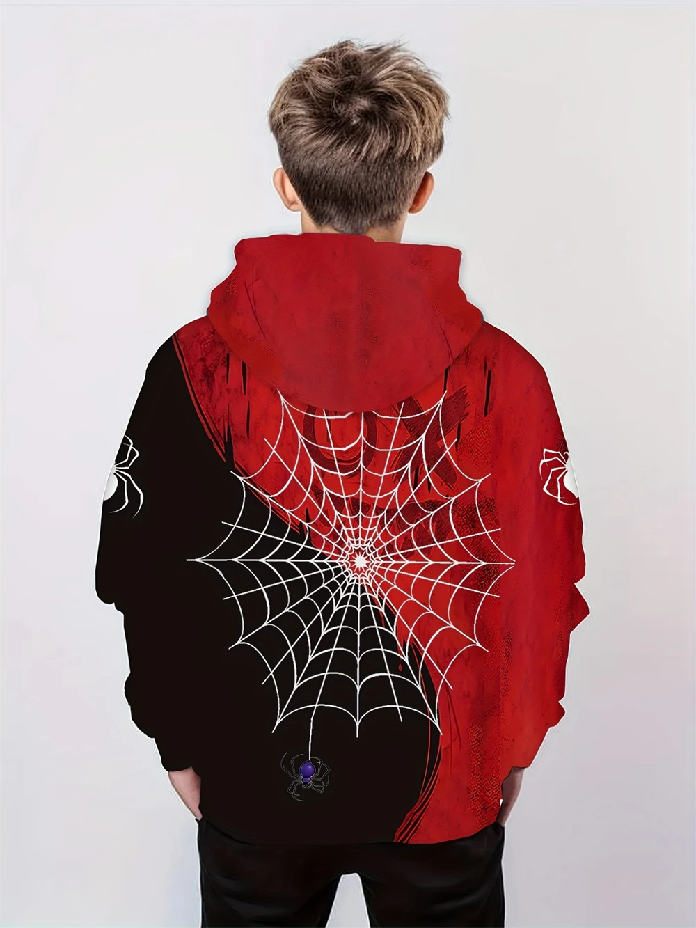 MINISO children's clothing Marvel Spider-Man 3D printed pattern hoodie red spider web pullover spring autumn casual Kids clothes