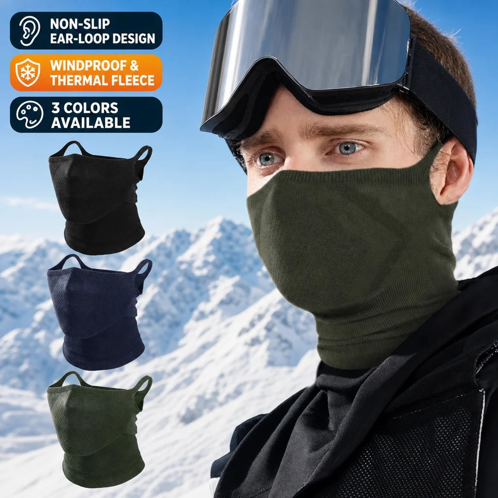 WRELS Ski Mask Ear Loops Half Face Mask Thermal Fleece Neck Gaiter Windproof Breathable Men Women Snowboard Cycling Neck Warmer