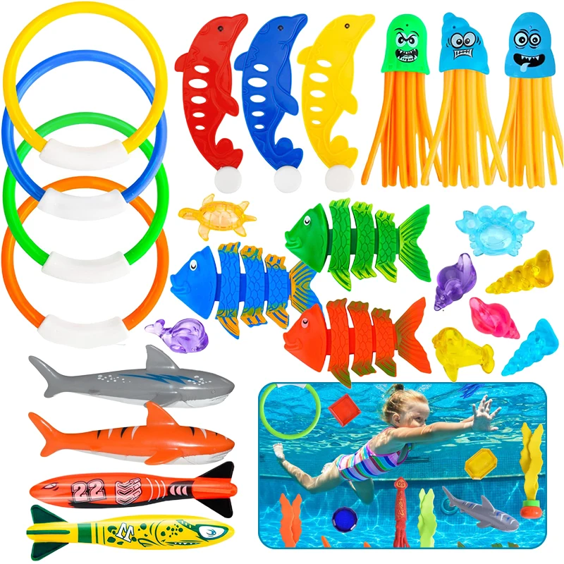 Children Diving Toy Set Plastic Summer Float Swimming Pool Accessories Torpedo Seaweed Water Toys Kids Underwater Training TMZ