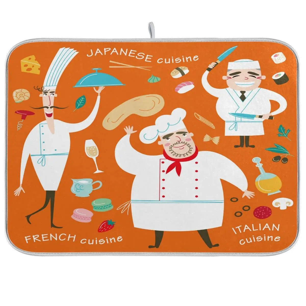 

Funny Characters Of Chefs Microfiber Dish Drying Mat Absorbent Dish Draining Mat Large Size 18 x 24 Dishes Drainer Mat for