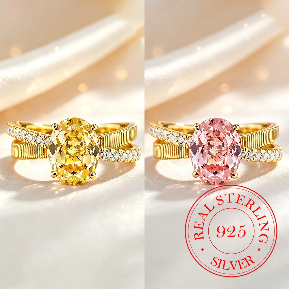 925 Sterling Silver Jewelry Luxury Oval Geometric Crystal Finger Rings for Women Wedding Party Jewelery For Girls Friends Gift