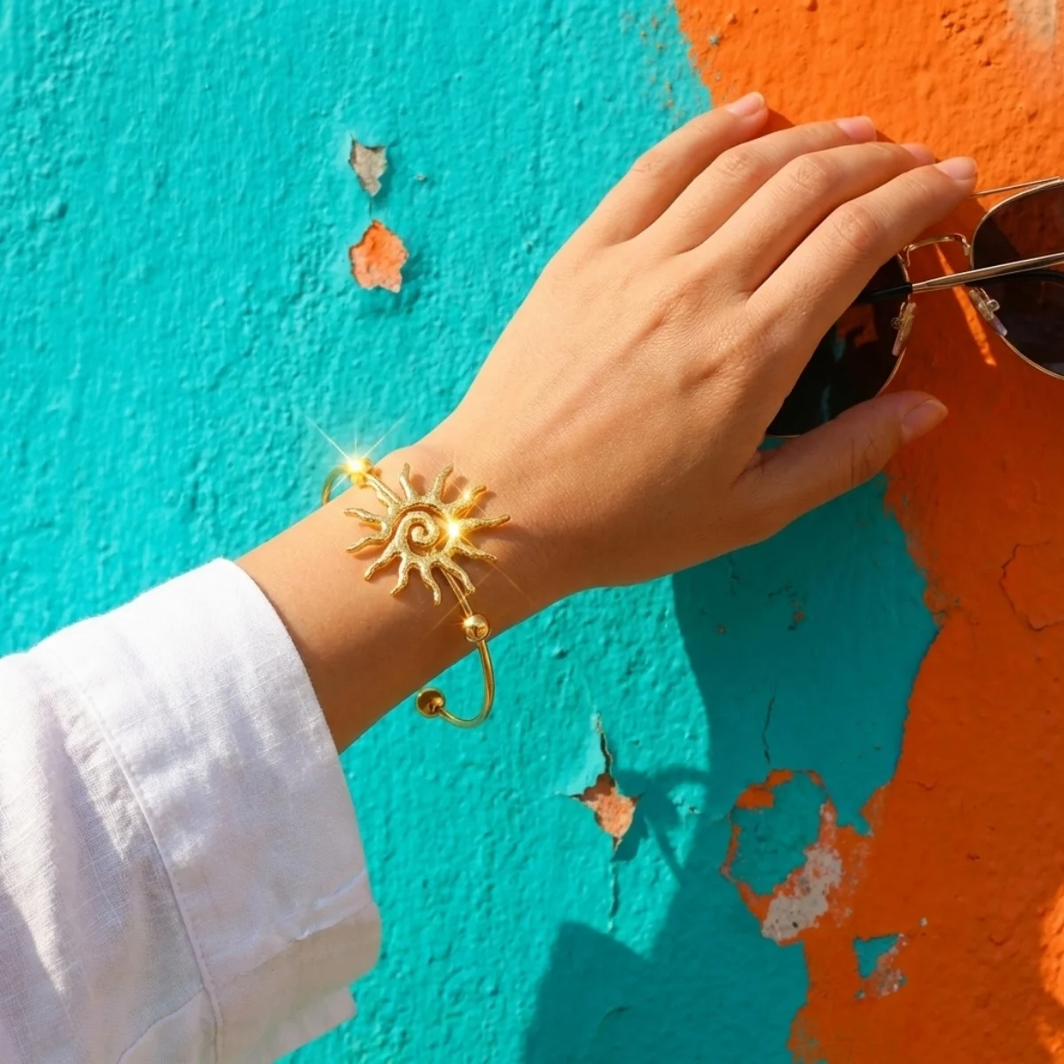 Einfache Edelstahl-Sonnenarmbänder für Damen und Herren, Gänseblümchen-, Muschel-, Spiral-, Oktopus-, Schildkröten-Armreif, Ozean-, Strand-, Urlaubsschmuck – Detail 14