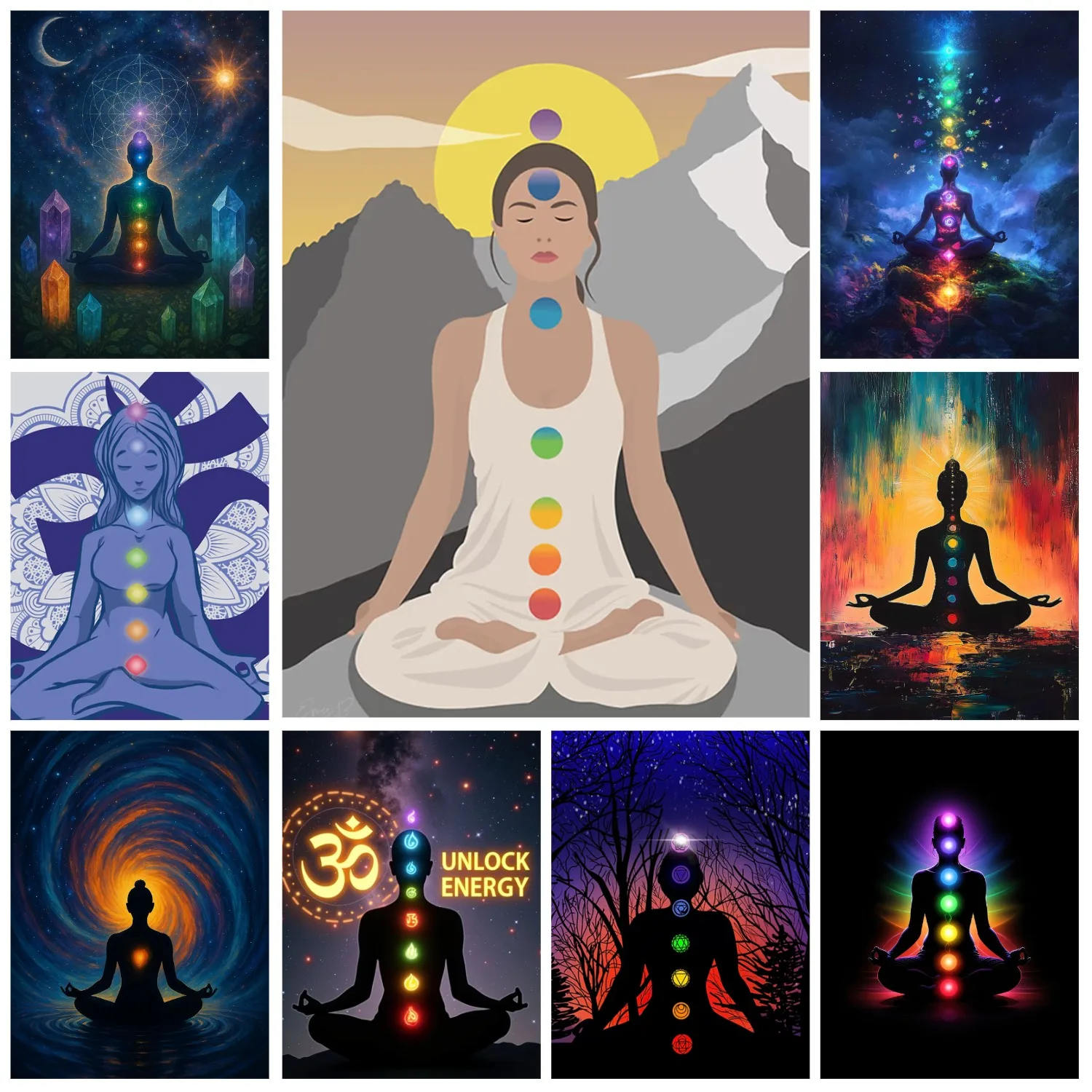 Chakra Diamond Painting Yoga Meditation Postures Murals DIY Rhinestones Cross-stitch Home Decor Room Wall Decor