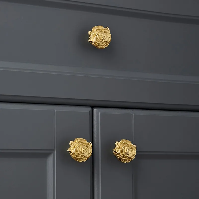 2pcs Solid Brass Flower Knobs and Handles for Drawers Various Styles Furniture Handles Dresser Kitchen Drawer Handles