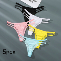 Solid Color Comfortable And Breathable Ladies Underwear, Low Waist Fashion Thong For Sexy Ladies Thong In Summer, 5 Pcs