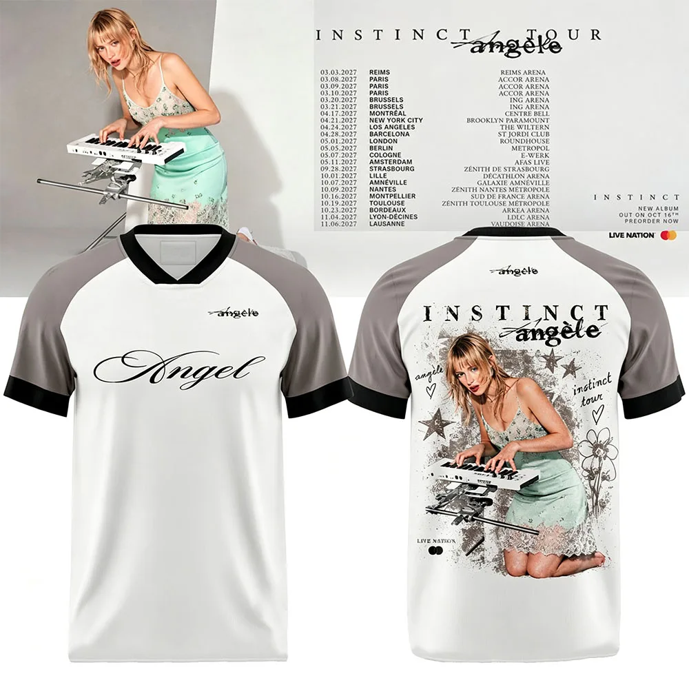 Angele Angèle Instinct Tour 2027 Edition Football Jersey V-neck Short Sleeve Summer T-shirt Graphic Print Merch Tshirt Men Women