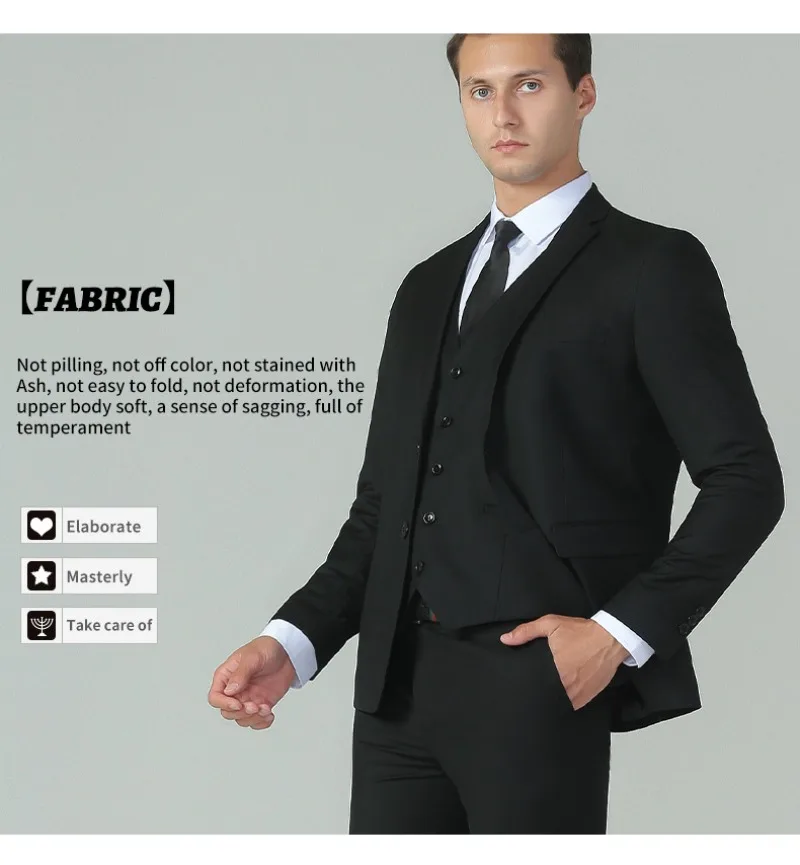 Herren 3-teiliger Hochzeitsanzug Slim Fit mit Reversblazer, Weste und Hose, Übergröße, Formeller Bräutigam-Anzug für Geschäftsanlässe, Bankette und Partys – Detail 7