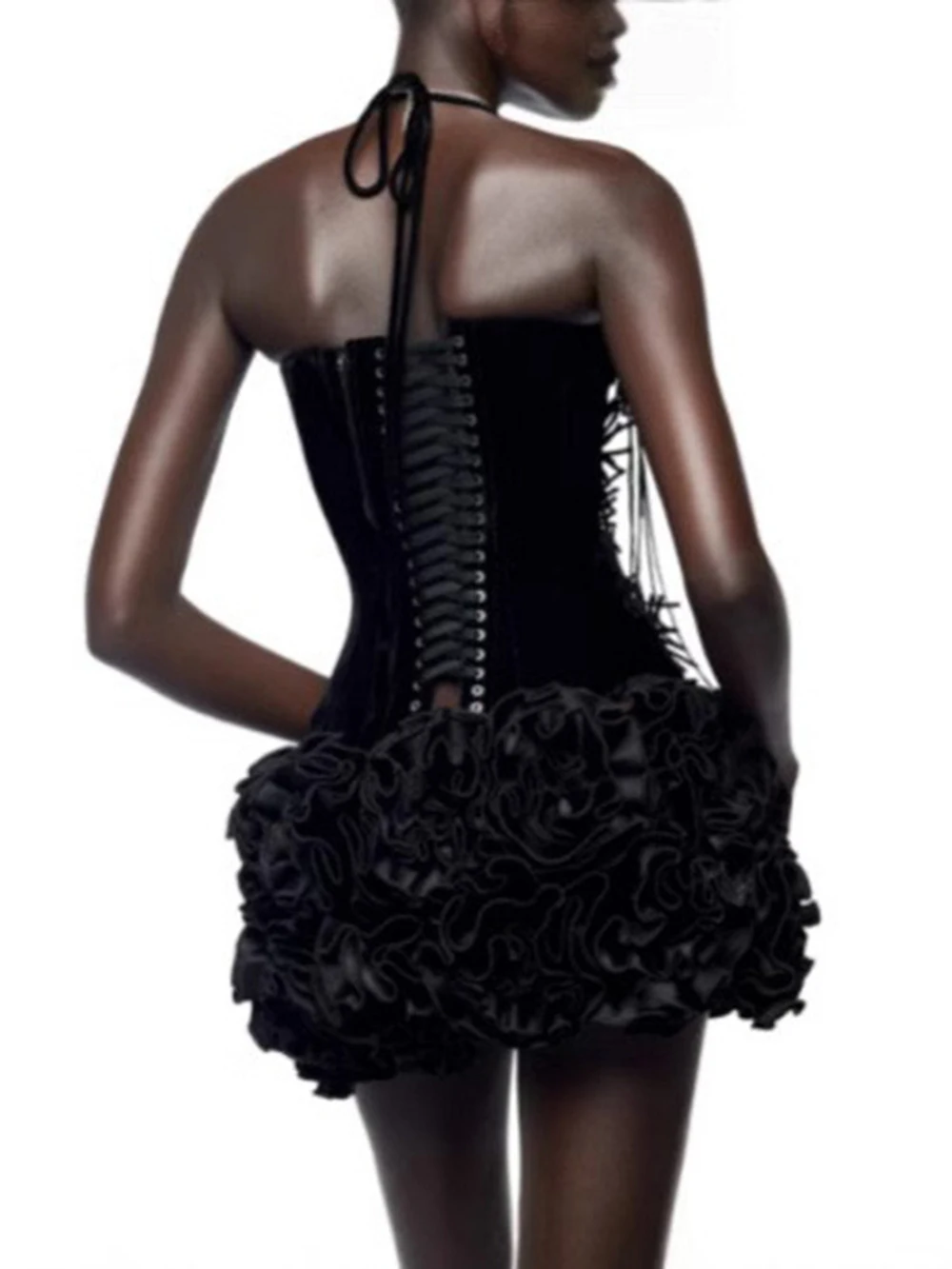 Set di fasciatura per abiti da festa in due pezzi con gonna a fiori tridimensionale europea e americana sexy con lacci sul collo