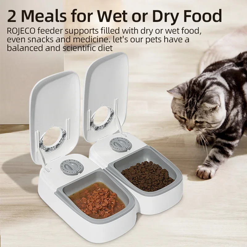 Smart Pet dogs cats automatic feeder dry and wet food double meal separation regular quantitative meals healthy feeding