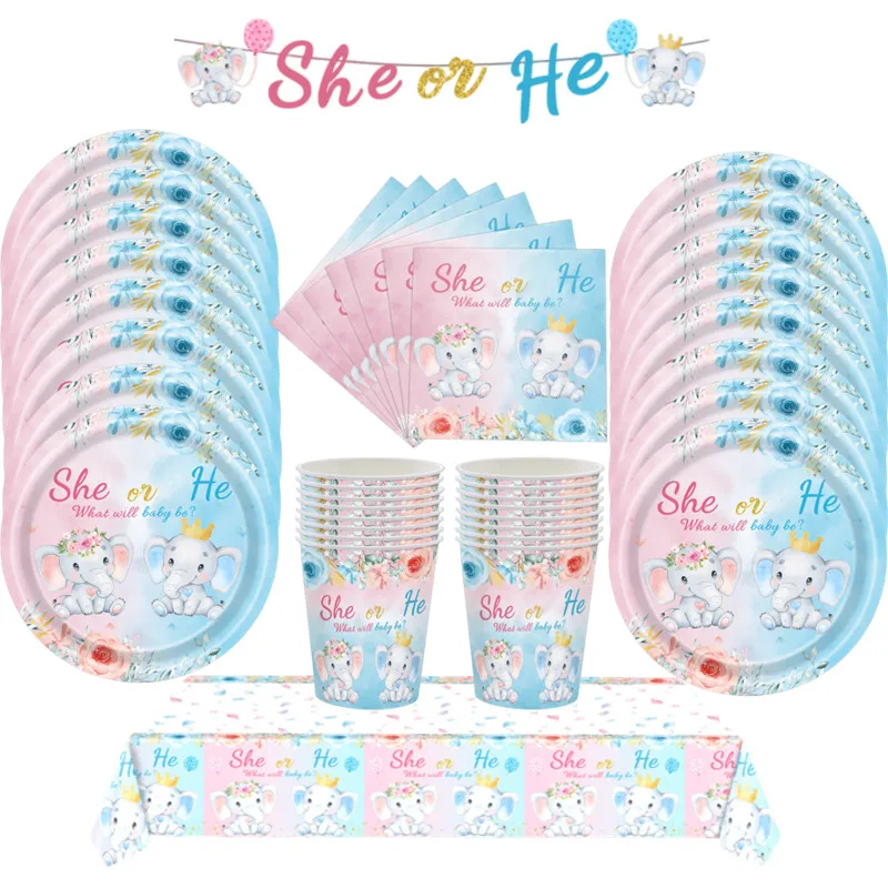 Gender Reveal Birthday Party Tableware Set Party Paper Plate Cups Tablecloth Boy Or Girl Baby Shower Party Decoration Supplies