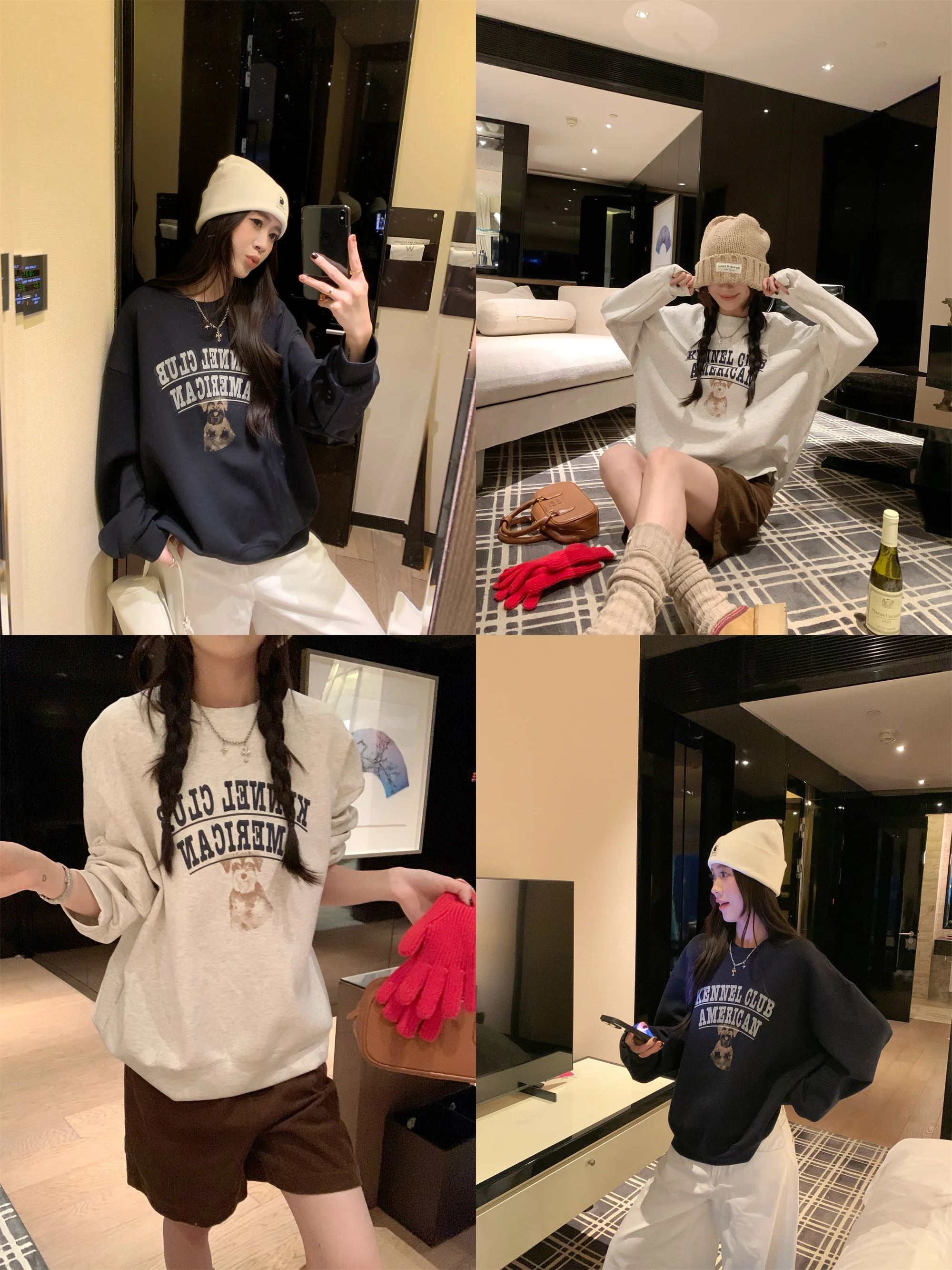 

Off American Letter Print round Ne Sweatirt Women's Loose ey Design Casual Autumn Faion Ladies' Hoodie