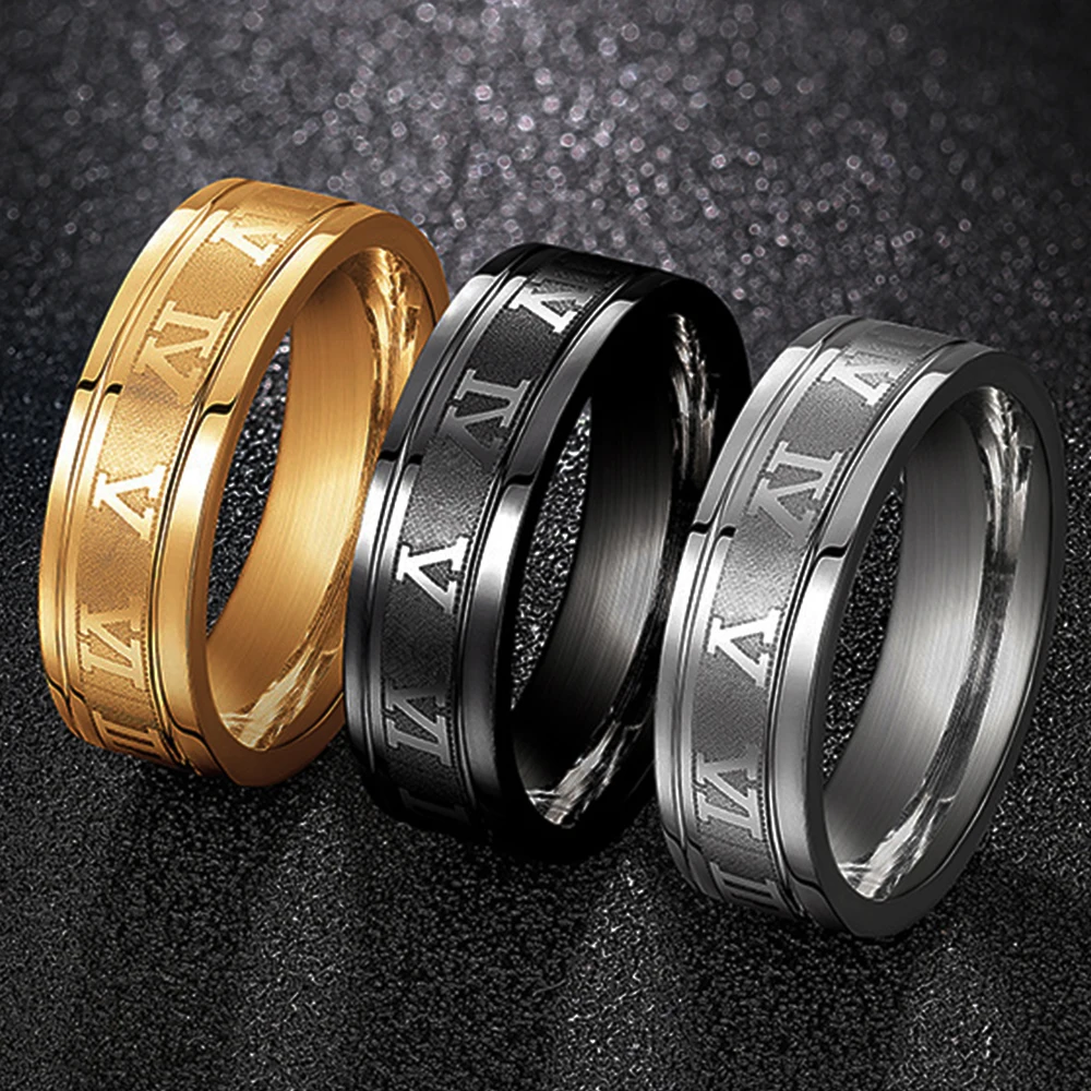 Vintage Roman Numerals Cool Stainless Steel Rings Set for Women Rock Hip Hop Twist Geometry Open Ring Fashion Ins Jewelry Gifts