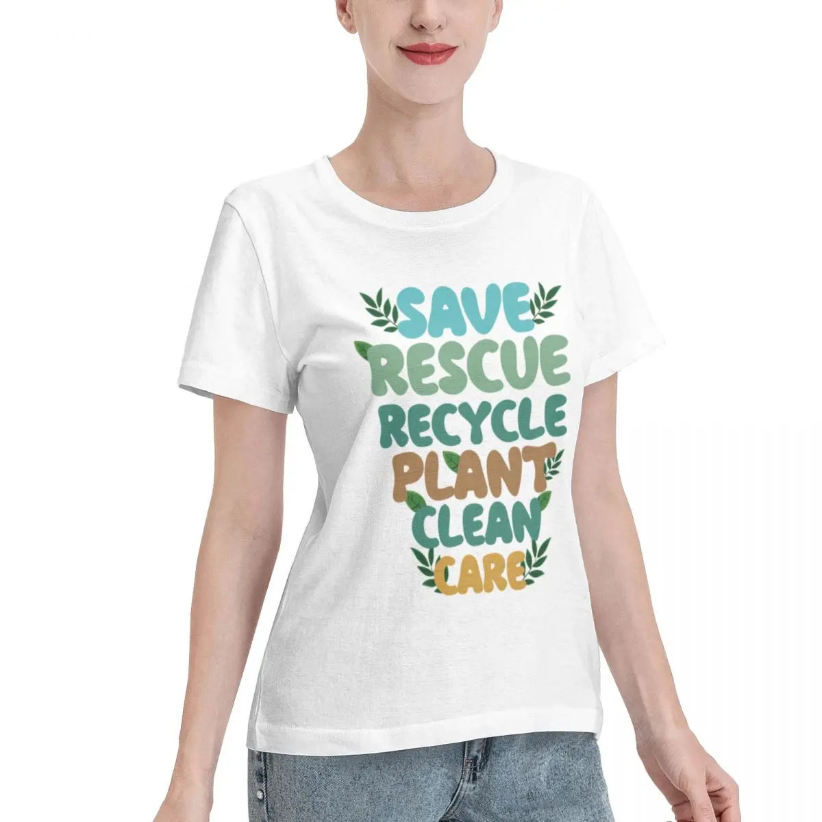 Wardrobe Essential Save Rescue Recycle Plant Clean Care Women's T-shirt Weekend Look Wholesale Blank Tee