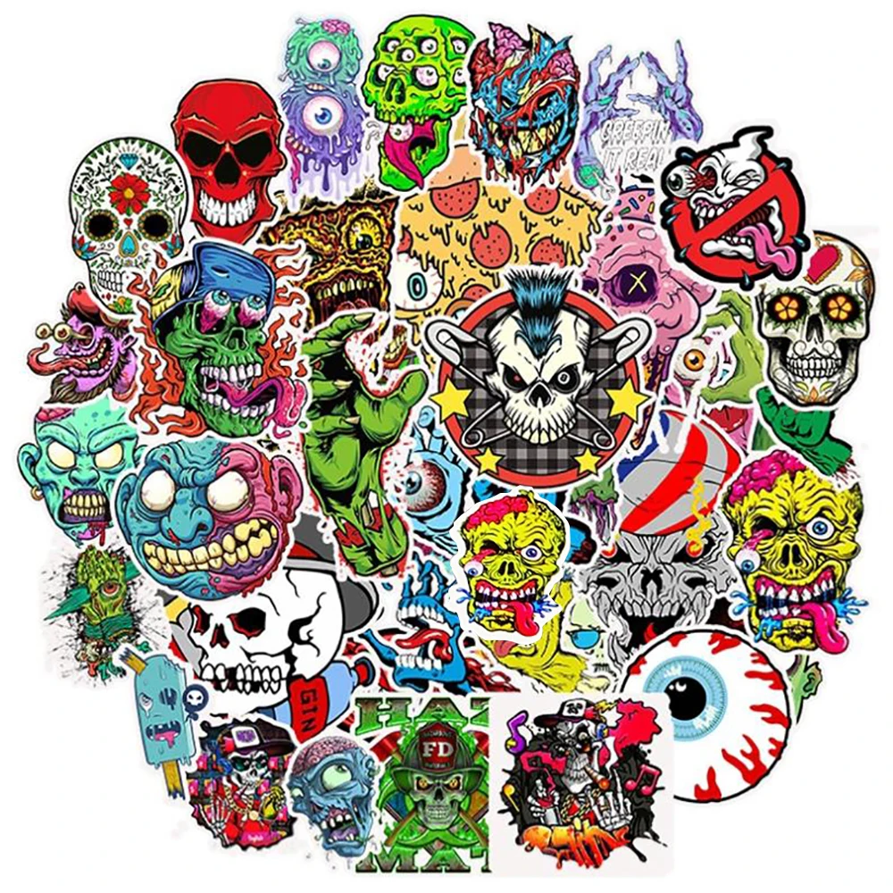 10/30/50PCS Horror Series Skull Zombie Cool Stickers Laptop Guitar Luggage Waterproof Graffiti Sticker Decal Kid Classic Toys