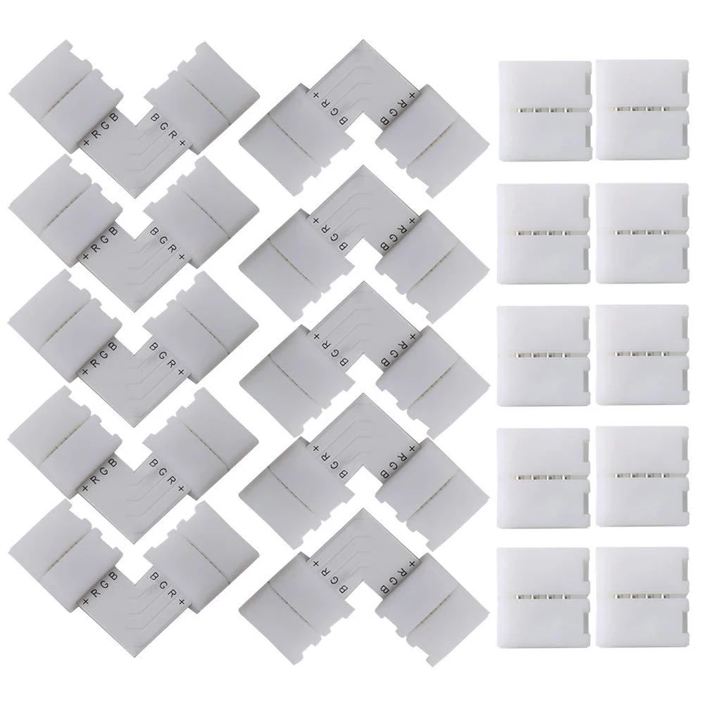 

20pcs Solderless Snap Connector RGB LED Strip Light Bar Quick Connectors Premium Material Durable Portable Lighting Accessories