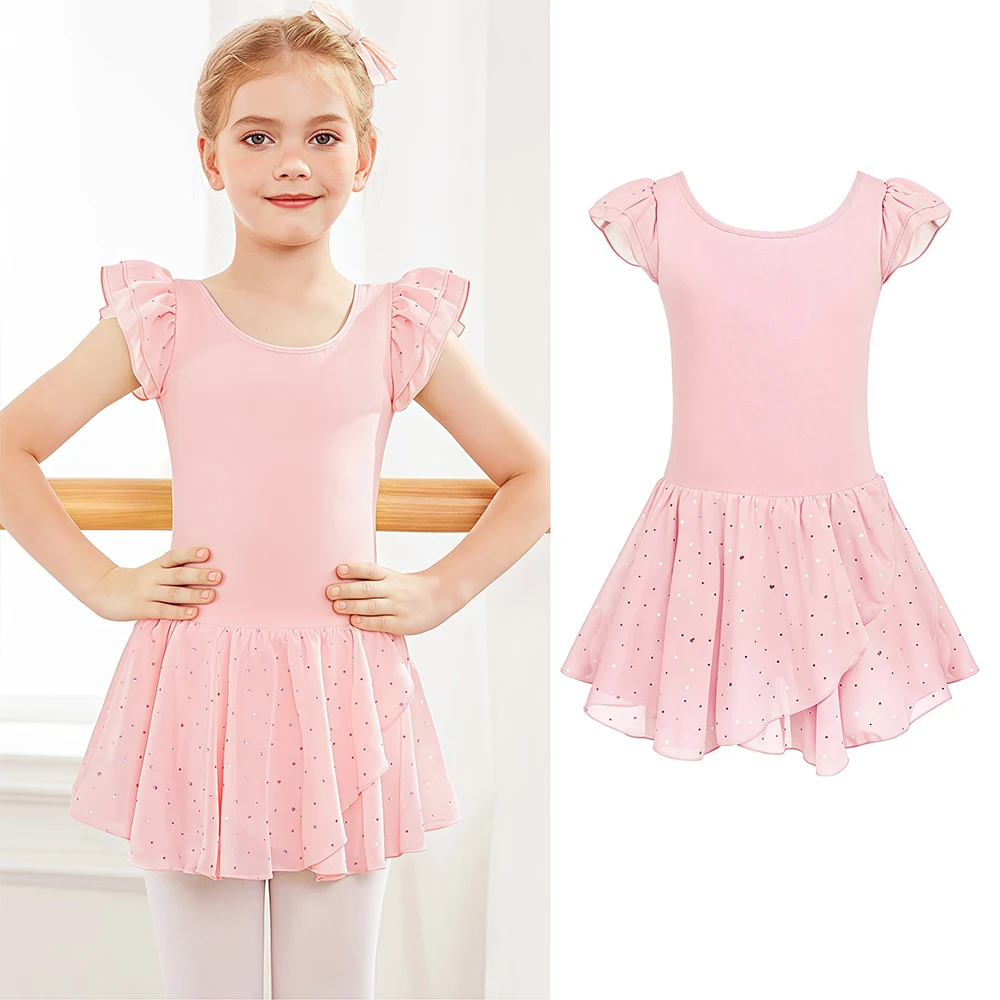 

Girls Dress Sequin Short Sleeve Tutu Ballet Leotard Kids Breathable Romper For Dance Performance Children Dresses Girl clothes