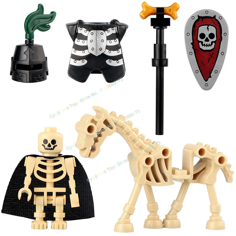 Bloques de construcción de armadura de lanza de escudo de caballero Medieval, accesorios de caballero esqueleto, bloques de construcción, Mini figura de acción, juguete para niños, AX9815