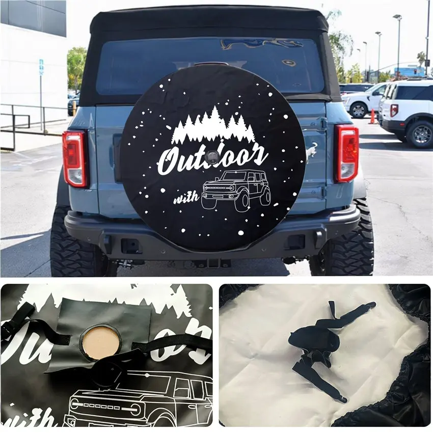 Compatible with Ford Bronco Spare Tire Cover Digitally Printed Custom Car Pattern Fits for Multiple Ford Bronco Cars Accessories