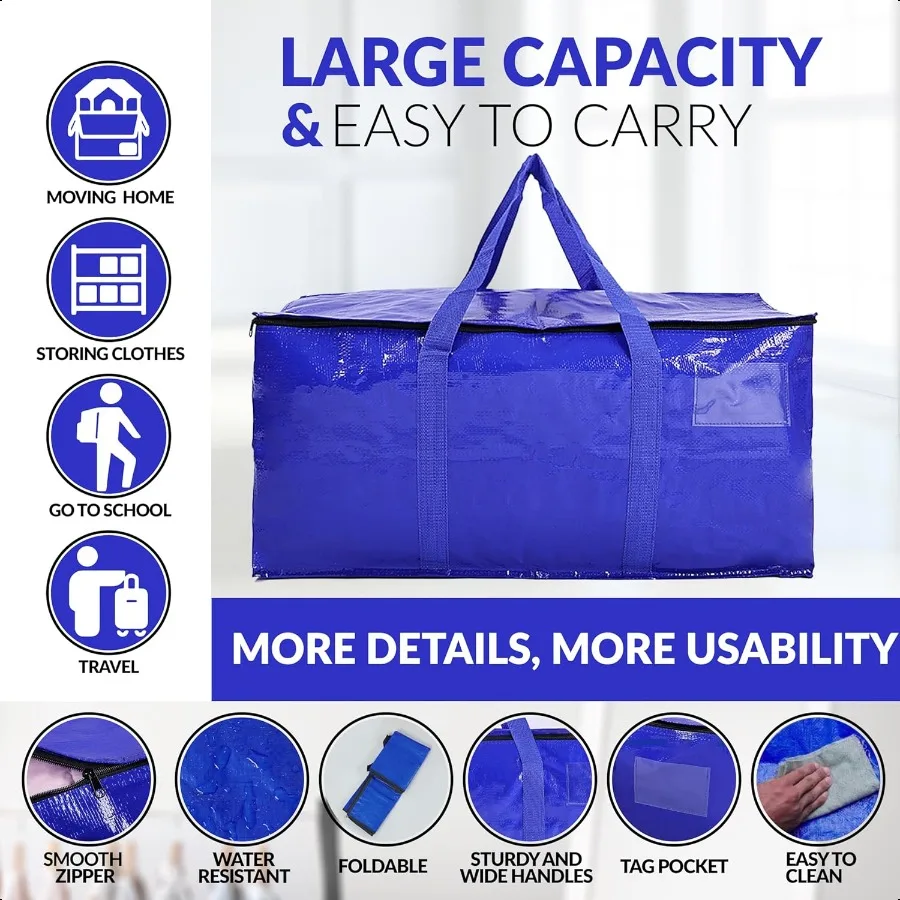 Hamna Collection Heavy Duty 4 Extra Large Blue Moving Bags With Handles Zippers Laundry Bag Waterproof Storage Totes Alternativ