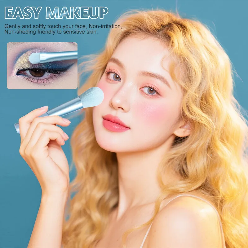 Nouveau Mini ensemble de pinceaux de maquillage bleu 12 pièces, pinceau fard à paupières pour débutants, pinceau de maquillage de voyage Portable