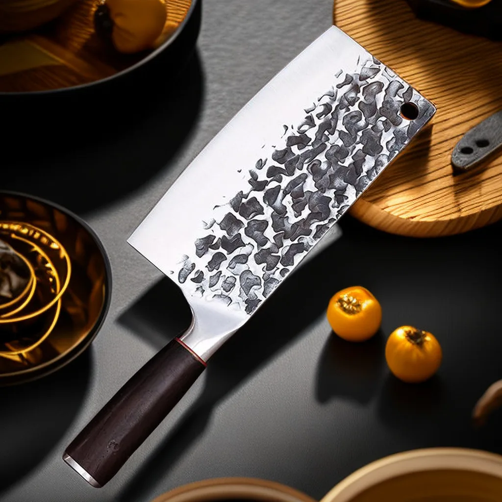 Slicing Knife Chopping Knife Hand Forged Kitchen Knife Solid Wood Clad Steel Handle 5Cr15 High Carbon Steel High Hardness Sharp