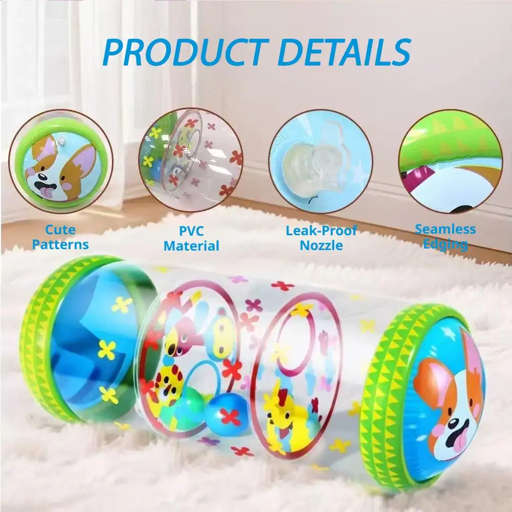 Inflatable Baby Crawling Roller Toys With Rattle Balls PVC Toddler Standing Early Educational Toys Crawling Learning Roller