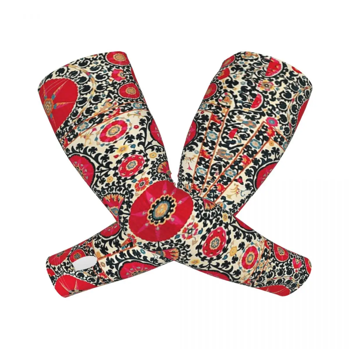 Shakhrisyabz Suzani uzbeko bordado estampado mangas de brazo al aire libre cubierta de protección solar UV verano hielo seda ciclismo tatuaje mangas