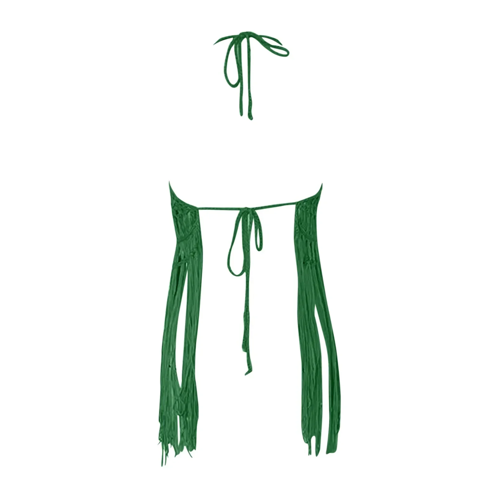 Vrouwen Fringe Kwastje Gebreide Gehaakte Badmode Halter Trekkoord Lace Up Cover Up Bikini Hoge Split Lage Hals Strandjurk 2024