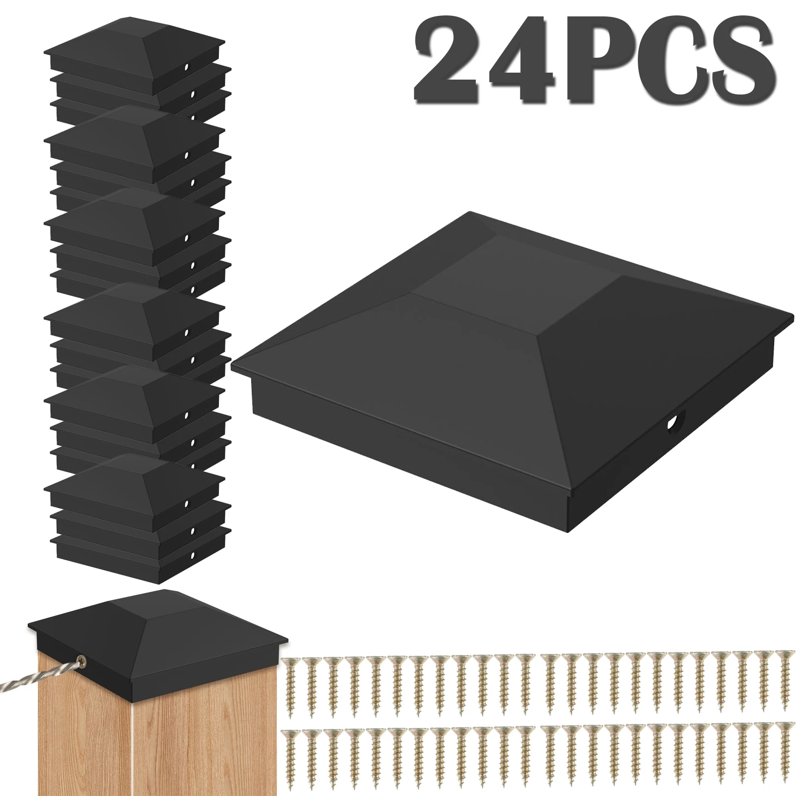 24PCS/12PCSWood Fence Post Caps with Screws Sturdy Waterproof Plastic Deck Post Caps with Frosted Protect Wood Post 3.5x3.5inch