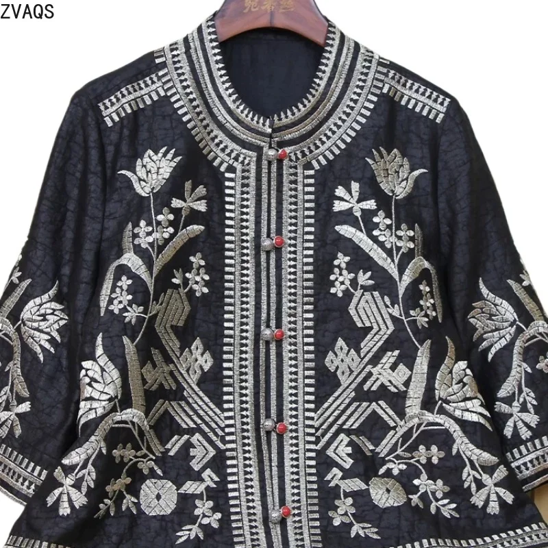 

KMETRA100% Mulberry Silk Woman Clothes 2026 Spring Summer Wanxiangsi High-end Heavy Embroidery Xiangyunsha Coat for Women고퀄 티셔츠