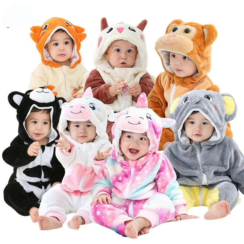 Newborn Baby Rompers Kigurumi Boy Girls Pajamas Animal Cartoon Romper Hooded Pyjama Lion Monkey Costumes Toddler Cosplay Clothes