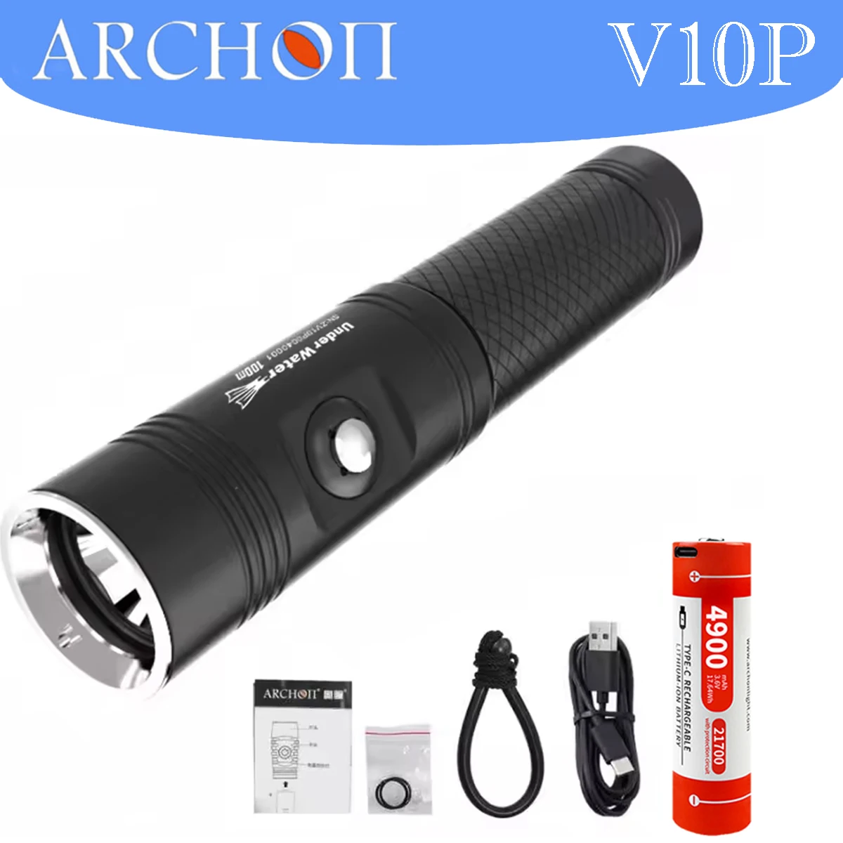 ARCHON V10P 1400Lumen Recharge Diving Flashlight LED Flashlights Diving Torch Underwater Dive Light Fill Light Strobe Lamp