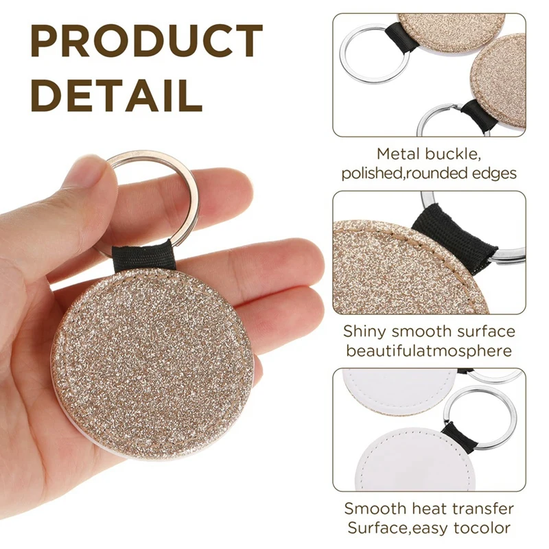 16-teiliger Sublimationsrohlinge-Schlüsselanhänger, glitzernder PU-Leder-Schlüsselanhänger, Wärmeübertragungs-Schlüsselanhänger für DIY-Bastelarbeiten, rund, langlebig