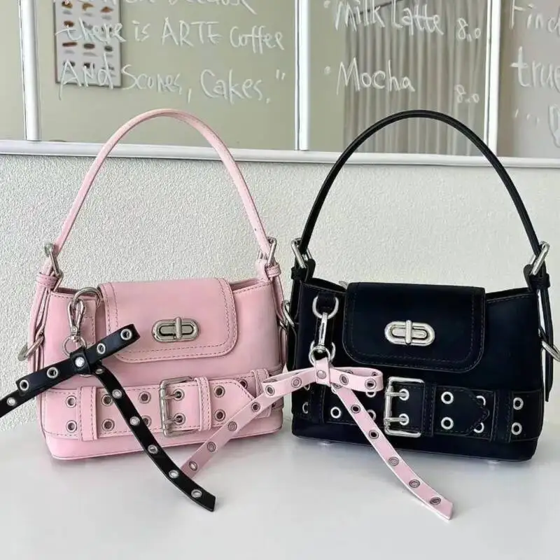 

Bloom Hot Girls Pink Y2k Hand Purse Women 2025 New Retro Handle Bow Square Bag Handbag Female High Street Crossbody Bags
