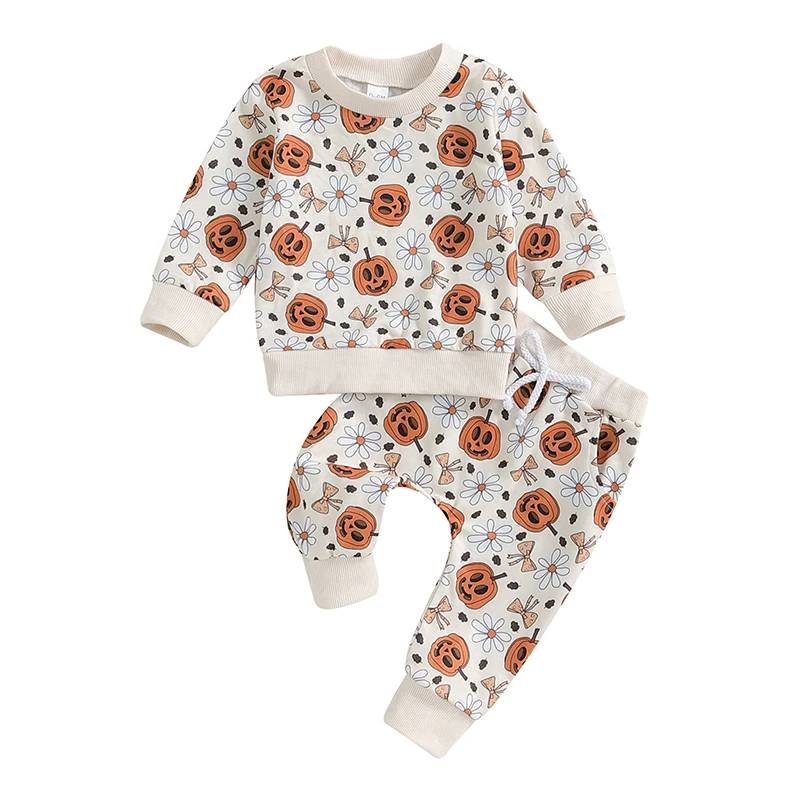 

Baby 2Pcs Halloween Outfits Pumpkin Truck Print Long Sleeve Pullover Pants Set Toddler Clothes