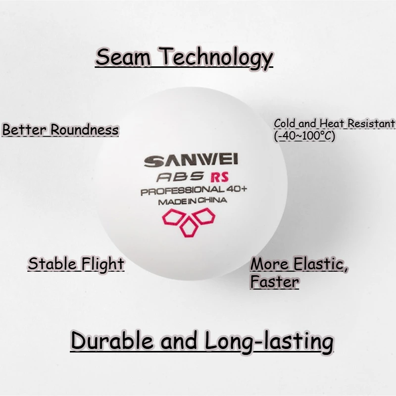 SANWEI 100pcsTable Tennis Balls ABS New Material Professinal 40+ 3-star Seamed PingPong Balls for Competition & Training Durable