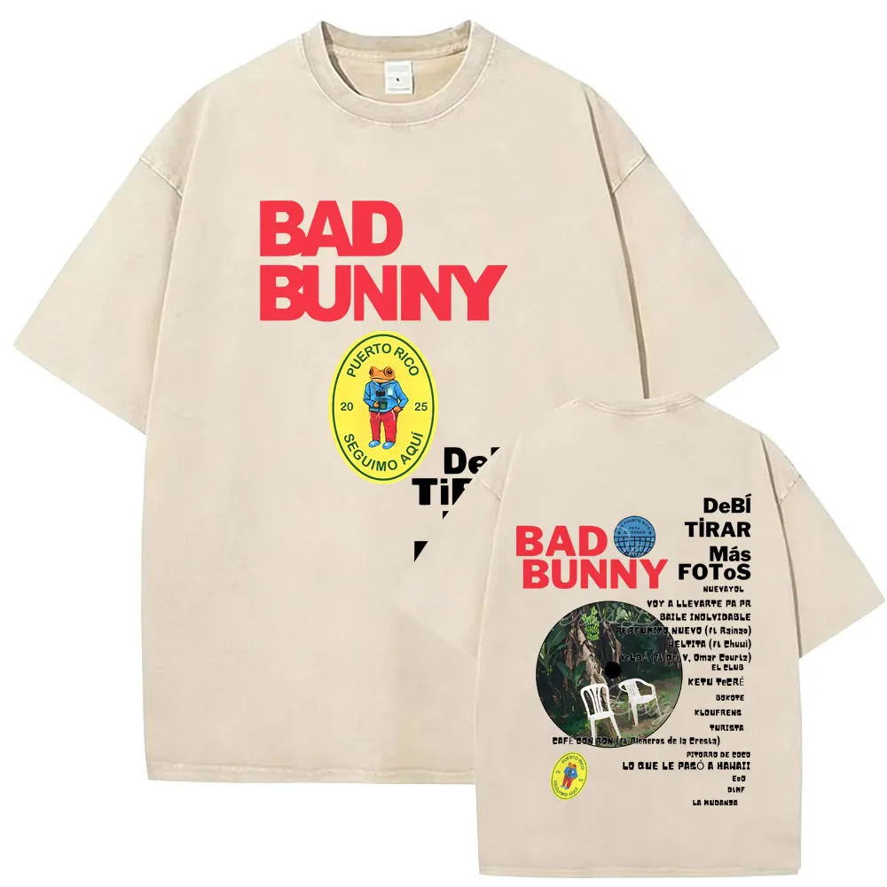 

Awesome Rapper Bad Bunny DeBi TiRAR MaS FOToS DTMF Vintage Washed T-shirt Men Women's Hip Hop Oversized Short Sleeve Streetwear