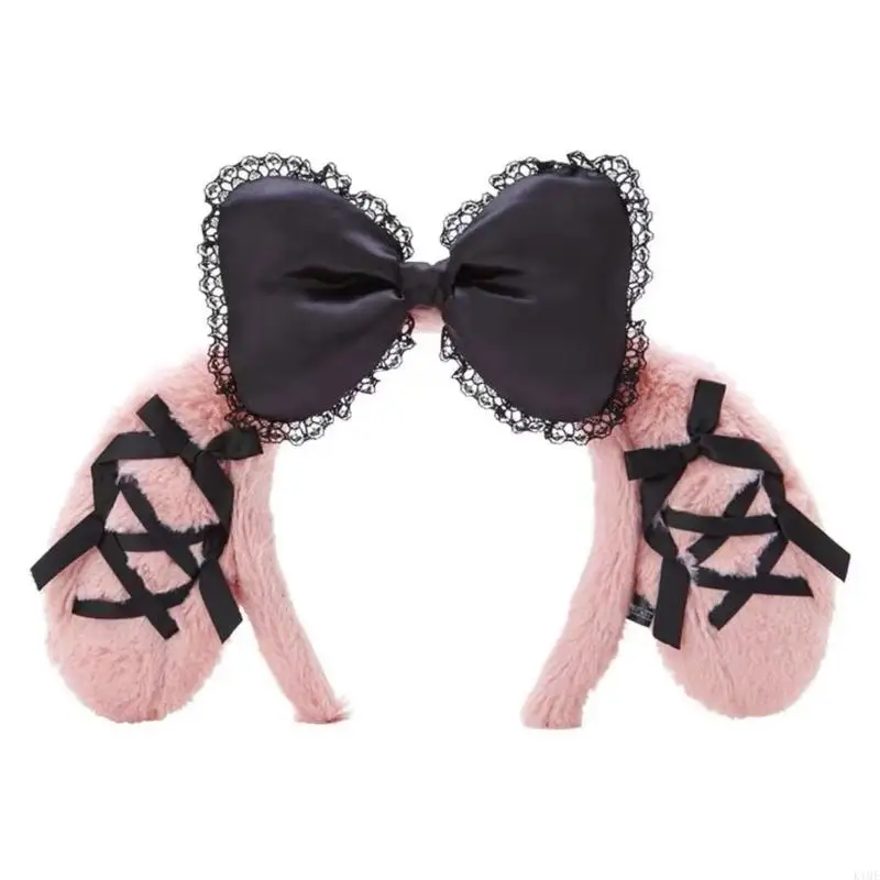 

K1ME Sweet Hair Accessories Women Students Photoshoot Hairband Cartoon Ears Bowknot Headbands Plush Hair Hoop