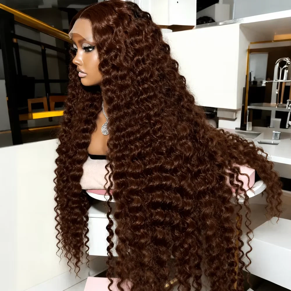 34 30 Inch Chocolate Brown Deep Wave Lace Front Wigs Human Hair #4 Colored 13x4 Hd Curly Lace Frontal Wigs Pre Plucked