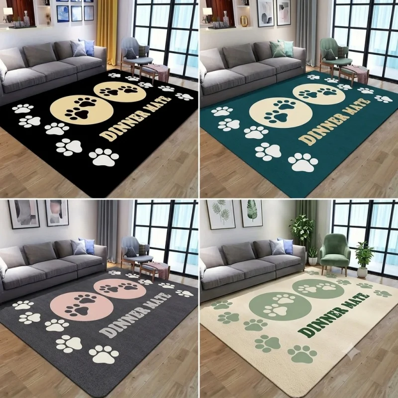 Newest Paw Print Dinner Mate Large Area Rug, Multi Color Pet Footprint Floor Carpet for Living Room Pet Room Home