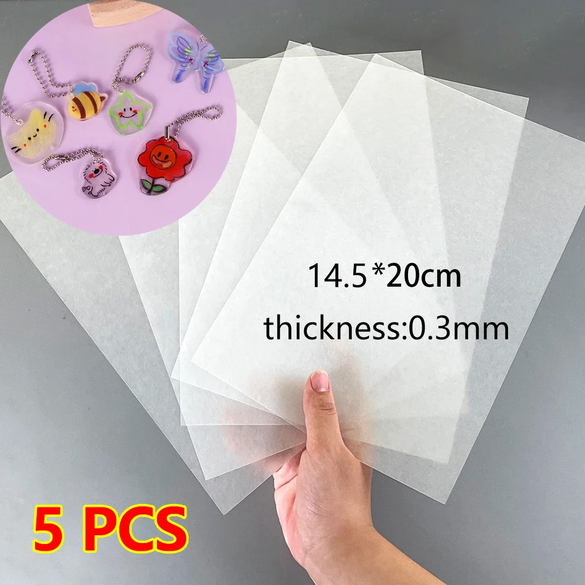 5Pcs Shrink Plastic Sheets Fun Thermal Heat Shrink Film Translucent Sheets Blank Shrink Art Film Paper For DIY 14.5x20cm