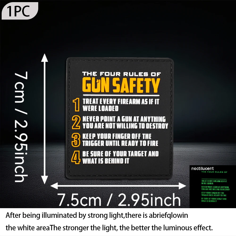Gun Safety Rules Tactical PVC Patch Hook Backed Morale Armband Sticker For Fans