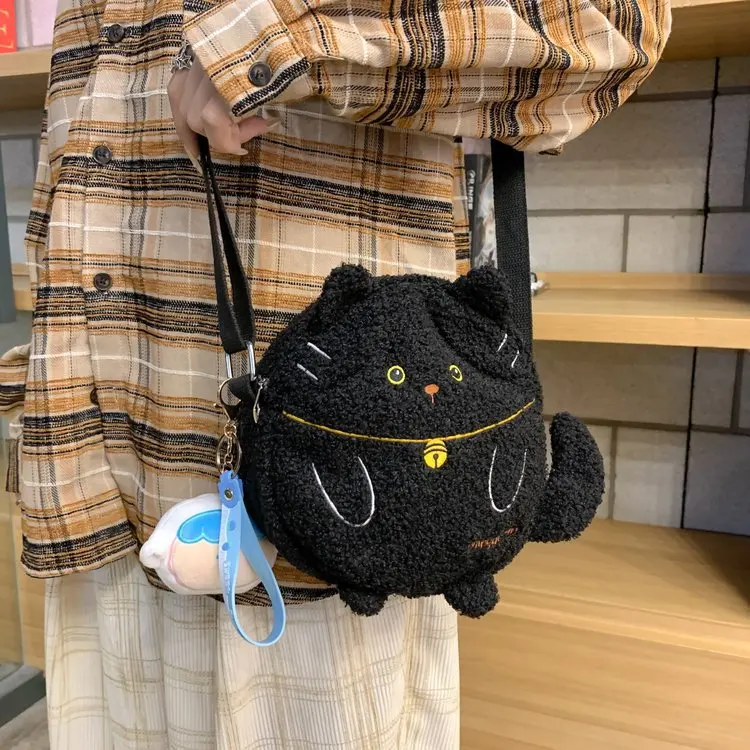 Japanese Kawaii Plush Bag Women Cute Lucky Cat Crossbody Bags Woman Purses and Handbags School Girls Shoulder Bag Small Bag Bols