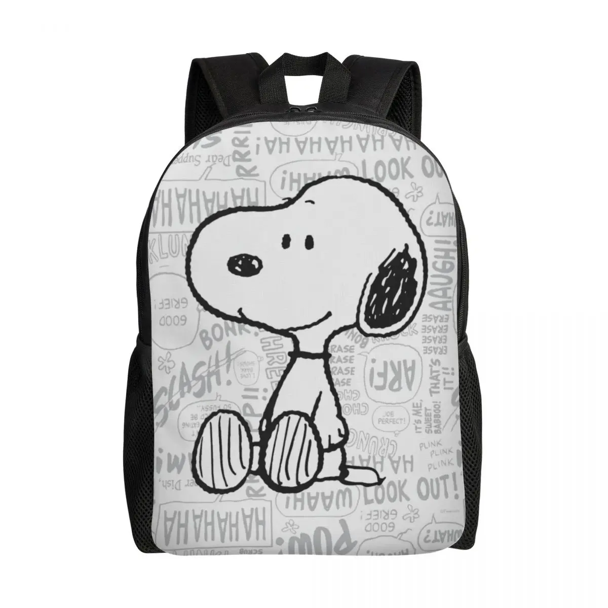 Custom Snoopy On Black White Comics Disney Backpack for Women Men Water Resistant School College Peanuts Bag Print Bookbag