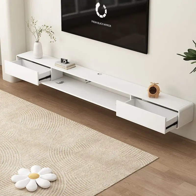 Latest design Wooden TV cabinet with storage drawers Wholesale price Customized white floating luxury TV stand Wall-mounted room