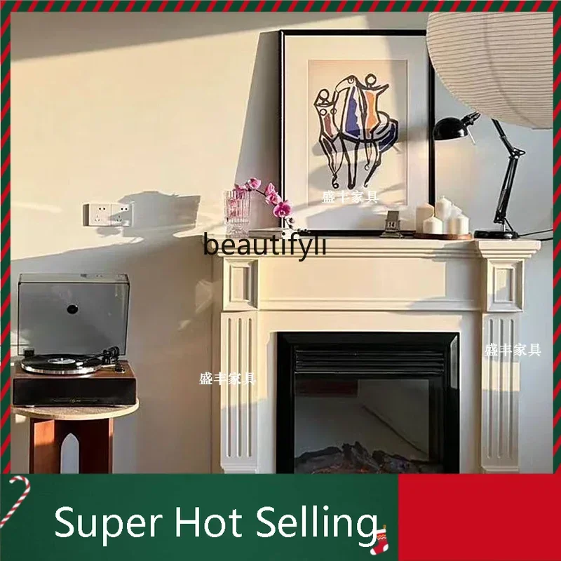 

D071 French simple solid wood fireplace decorative cabinet American modern entrance foyer porch rack