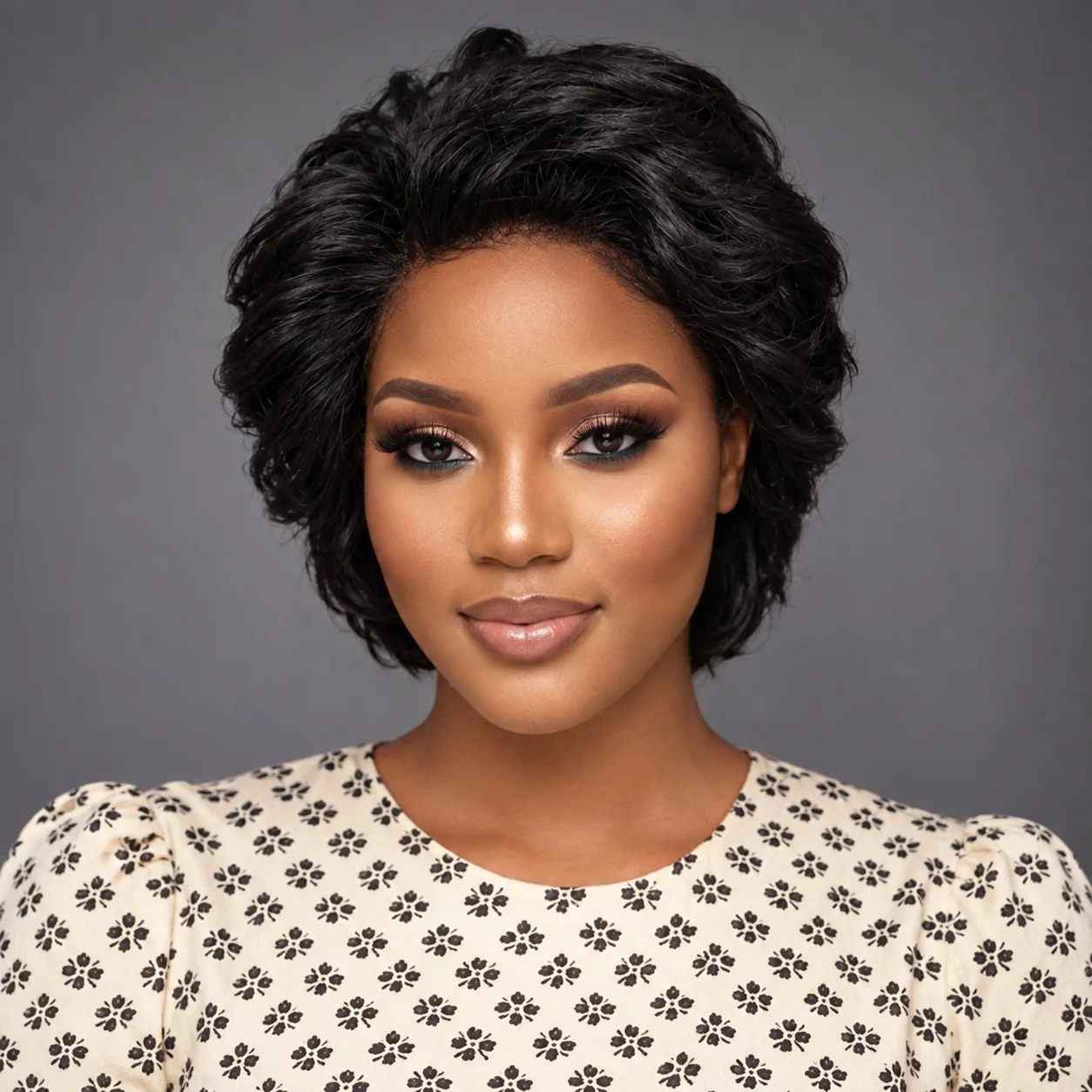 Black Short Finger Wave 13X4X1 Lace Front Wig - Natural Looking Human Hair Vintage Curly Wig, Retro Soft