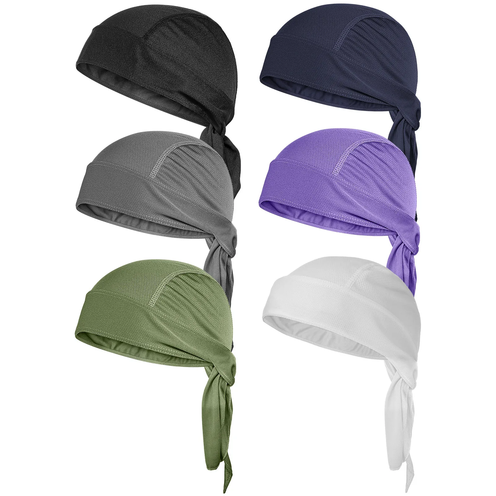 

6Pcs Do Rags for Men Pre-Tied Breathable Sweat Wicking Polyester Head Wraps Outdoor Skull Caps Tied Bandanas for Running Cycling