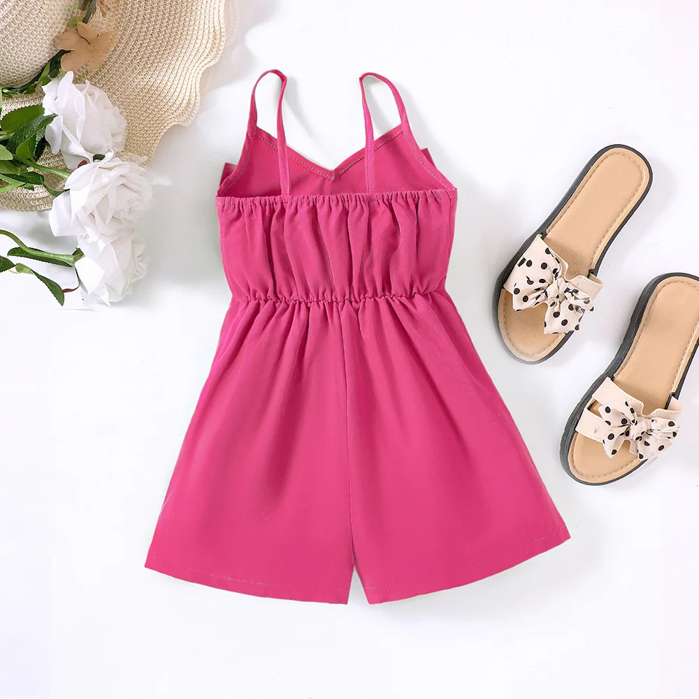 2024 New 3-8 Years Little Girl summer Spaghettia Backless Jumpsuit Clothing Set